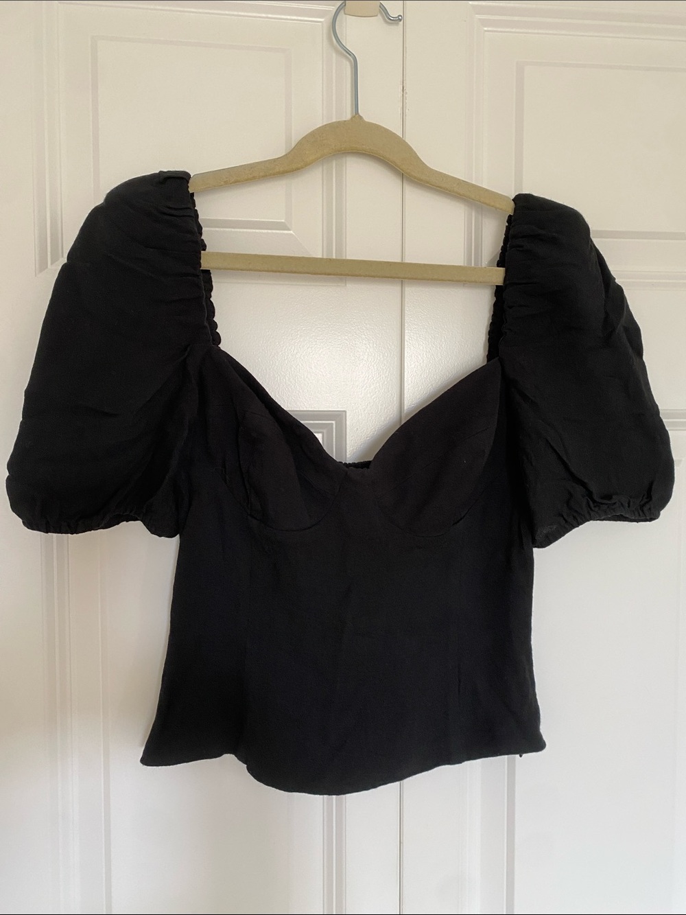 Black Puff Sleeve Sweetheart Top